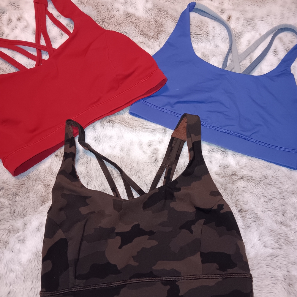 Stylish Women's Camouflage, Red, and Blue Sports Bras